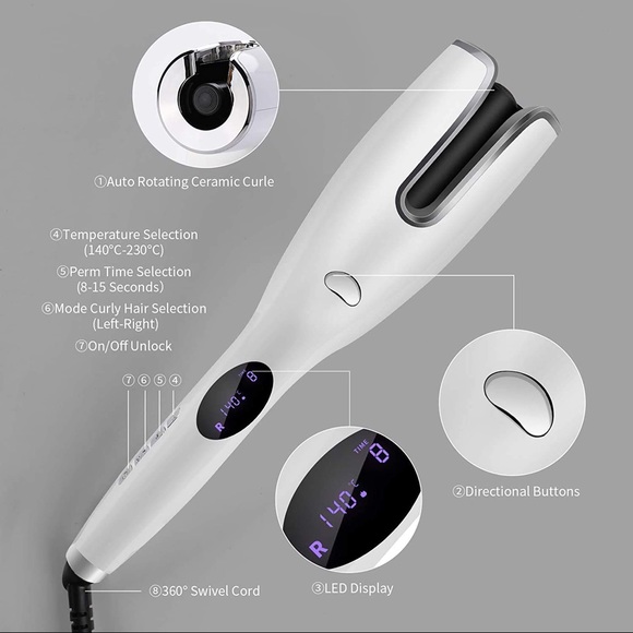 LCD Auto Ceramic Rotating Curling Iron Wand Anti-Scald Air Spin N Hair Curler - Picture 3 of 8